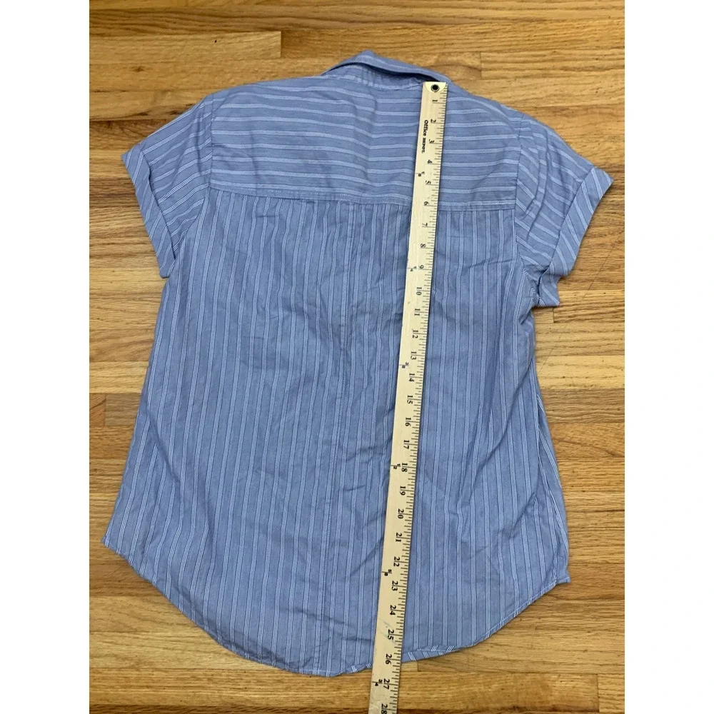J.Crew Women's Blue White Striped Short Sleeve Button Down Cotton Shirt Size M